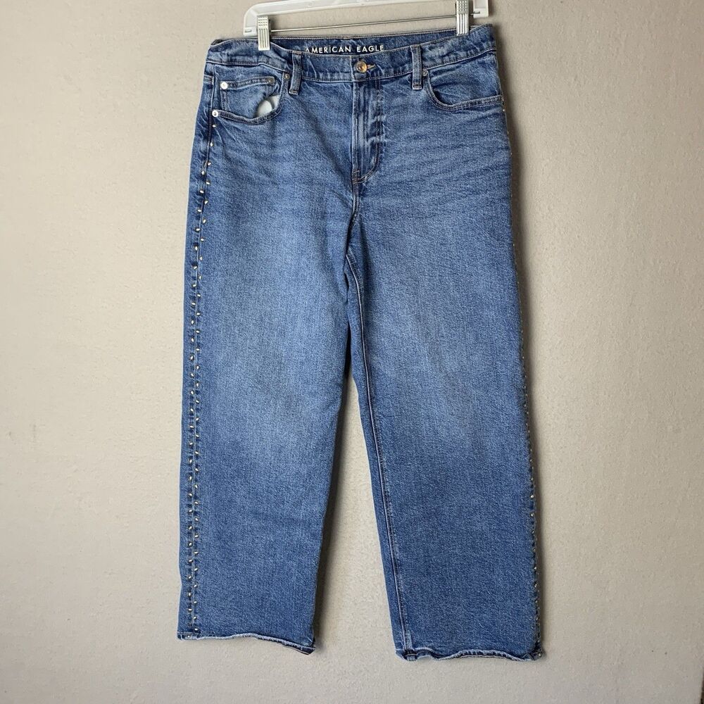 American Eagle Jeans Womens 12 Blue StovePipe Baggy Wide Leg Western Cowgirl Y2K